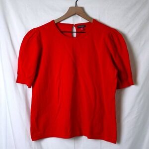 Vince Camuto Women Short Sleeve Sweater Red Size XL Puff Shoulder Classic Casual
